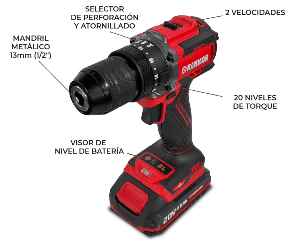 Rlid TALADRO PERCUTOR ATORNILLADOR RANKOR 20V BRUSHLESS / RLID20001 ...