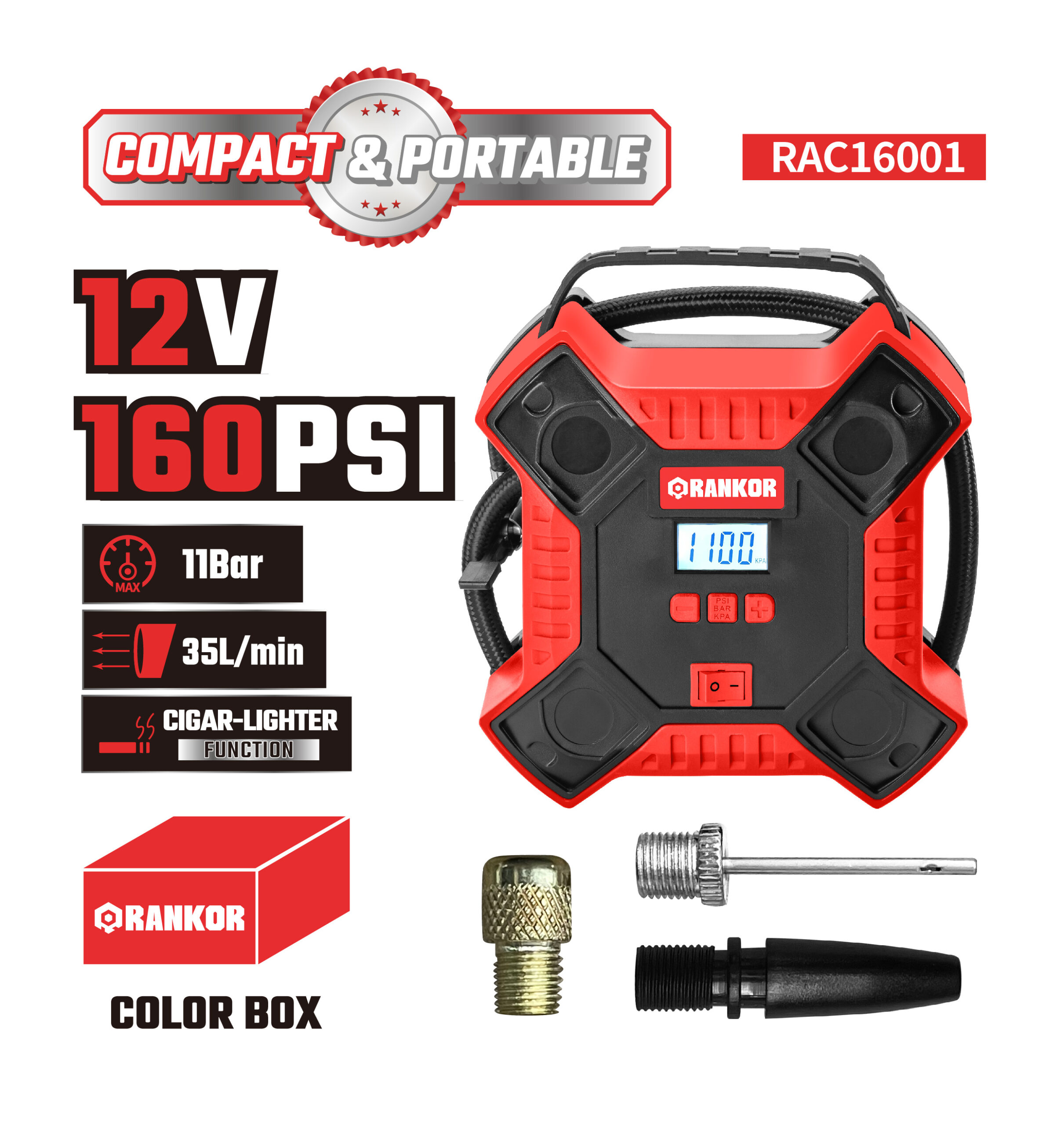 COMPRESOR DE AIRE 12V PARA AUTOMOVIL 160 PSI / RAC16001 - Imagen 2