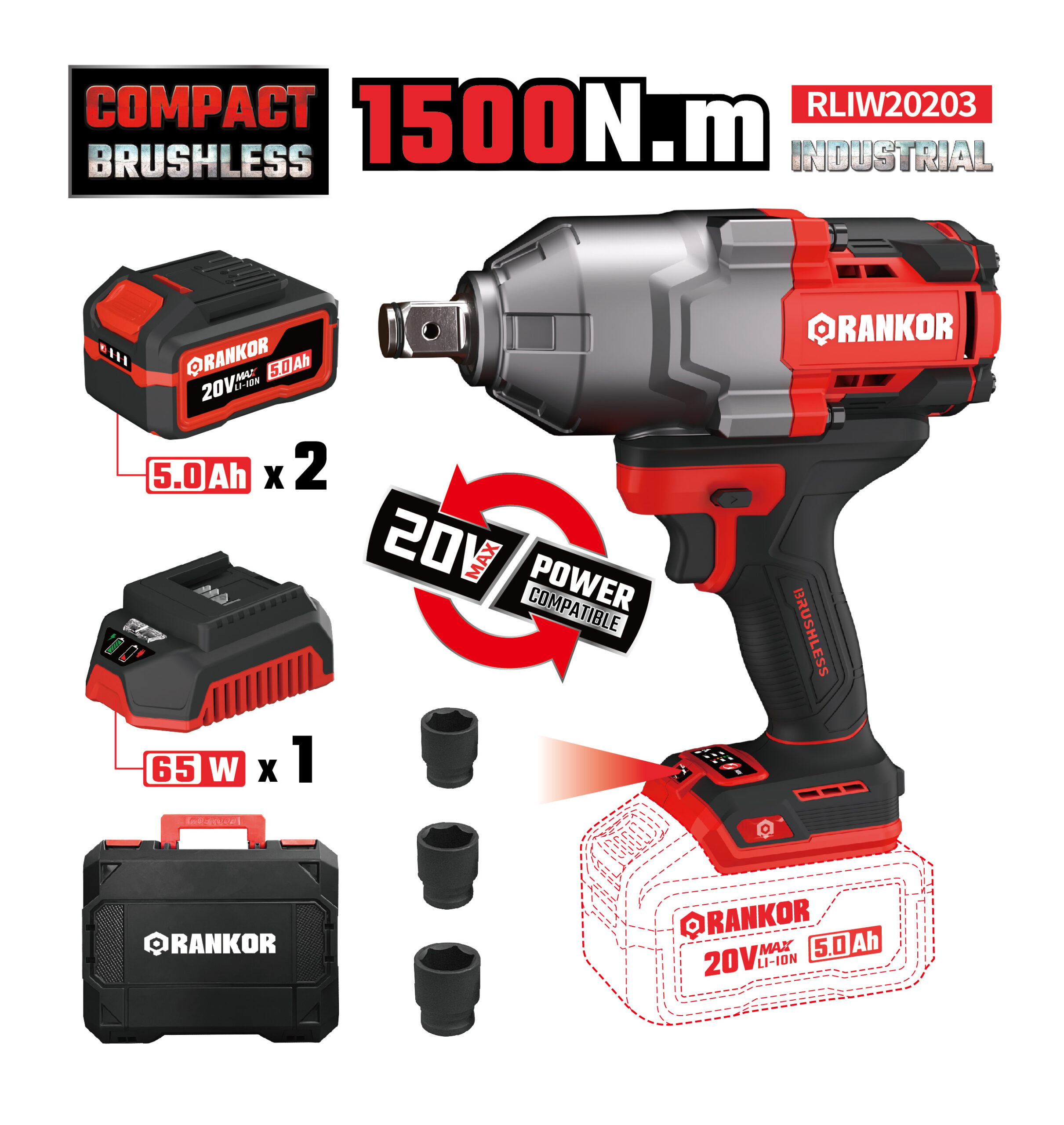 Llave de impacto 20V 1500NM Brushless / RLIW20203 - Imagen 2